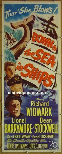 a245 DOWN TO THE SEA IN SHIPS insert movie poster '49 Widmark