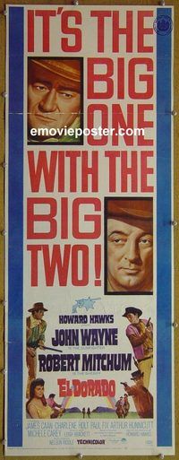 a261 EL DORADO insert movie poster '66 John Wayne, Robert Mitchum