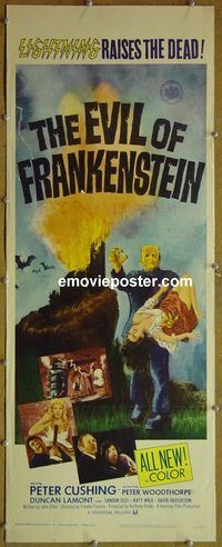 a268 EVIL OF FRANKENSTEIN insert movie poster '64 Peter Cushing