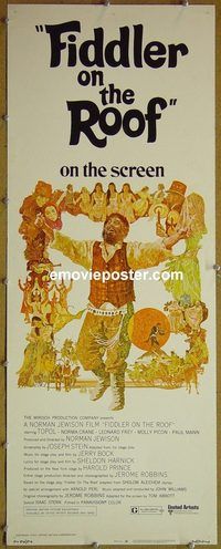 a281 FIDDLER ON THE ROOF insert movie poster '72 Topol, Molly Picon