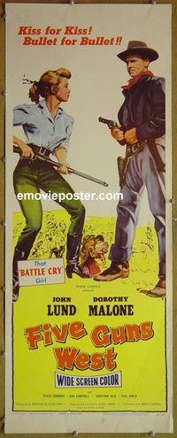 a012 5 GUNS WEST insert movie poster '55 Roger Corman, Lund