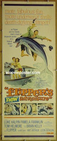 a290 FLIPPER'S NEW ADVENTURE insert movie poster '64 dolphins!