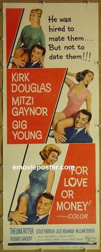 a295 FOR LOVE OR MONEY insert movie poster '63 Douglas, Gaynor