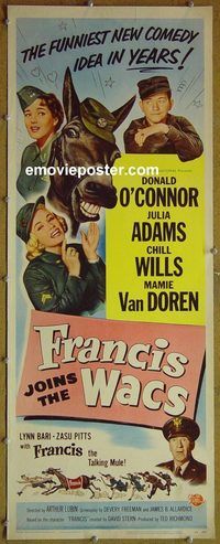 a305 FRANCIS JOINS THE WACS insert movie poster '54 talking mule!
