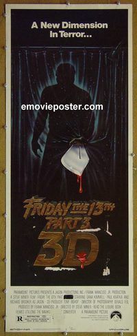 a306 FRIDAY THE 13TH 3 - 3D insert movie poster '82 Tracie Savage, 3-D!
