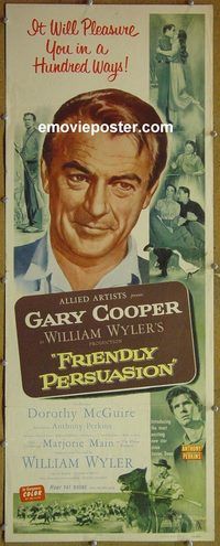 a307 FRIENDLY PERSUASION insert movie poster '56 Gary Cooper