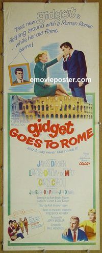 a331 GIDGET GOES TO ROME insert movie poster '63 Darren, Cindy Carol