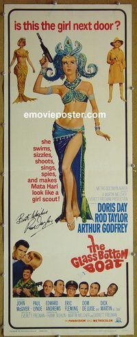 a334 GLASS BOTTOM BOAT signed insert movie poster '66 Rod Taylor
