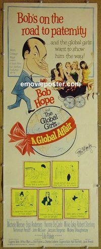 a336 GLOBAL AFFAIR signed insert movie poster '64 Bob Hope