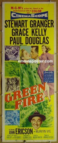 a354 GREEN FIRE insert movie poster '54 Grace Kelly, Stewart Granger