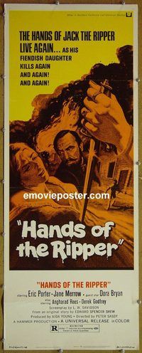a364 HANDS OF THE RIPPER insert movie poster '72 Hammer horror!