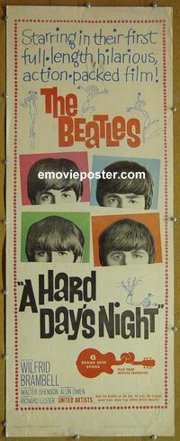 a368 HARD DAY'S NIGHT insert movie poster '64 The Beatles