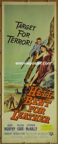 a381 HELL BENT FOR LEATHER insert movie poster '60 Audie Murphy