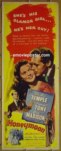 a396 HONEYMOON insert movie poster '47 Shirley Temple