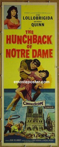 a412 HUNCHBACK OF NOTRE DAME insert movie poster '57 Anthony Quinn