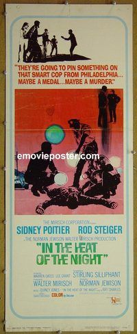 a431 IN THE HEAT OF THE NIGHT insert movie poster '67 Sidney Poitier