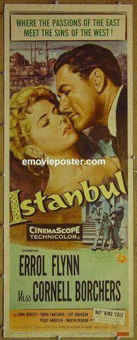 a444 ISTANBUL insert movie poster '57 Errol Flynn, Borchers