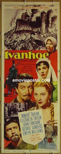 a448 IVANHOE insert movie poster '52 Liz Taylor, Joan Fontaine