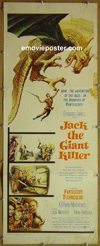 a451 JACK THE GIANT KILLER insert movie poster '62 Kerwin Mathews