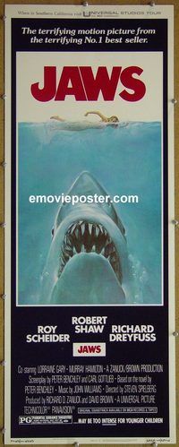 a453 JAWS insert movie poster '75 Steven Spielberg, Scheider