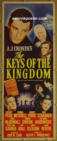 a469 KEYS OF THE KINGDOM insert movie poster '44 Gregory Peck