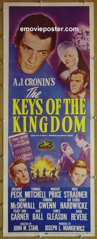 a470 KEYS OF THE KINGDOM insert movie poster R54 Gregory Peck