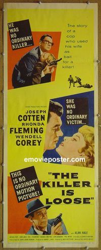 a473 KILLER IS LOOSE insert movie poster '56 Cotten, film noir!