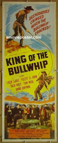 a478 KING OF THE BULLWHIP insert movie poster '50 Lash La Rue