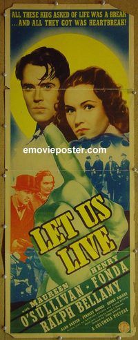 a514 LET US LIVE insert movie poster '39 Henry Fonda,O'Sullivan