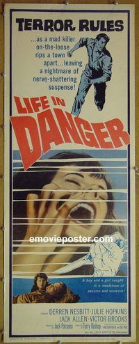 a516 LIFE IN DANGER insert movie poster '64 mad killer!