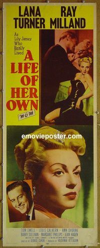 a517 LIFE OF HER OWN insert movie poster '50 Lana Turner, Milland