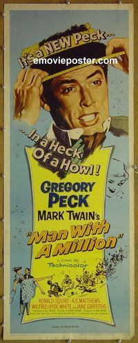 a560 MAN WITH A MILLION insert movie poster '54 Greogry Peck