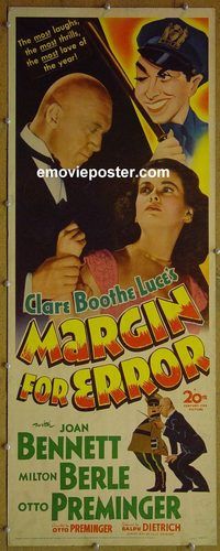 a564 MARGIN FOR ERROR insert movie poster '43 Otto Preminger