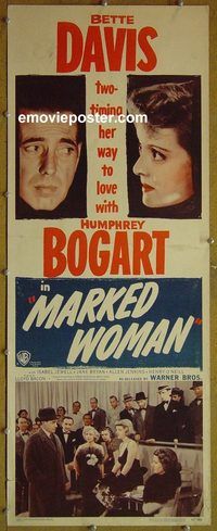 a567 MARKED WOMAN insert movie poster R47 Bette Davis, Bogart
