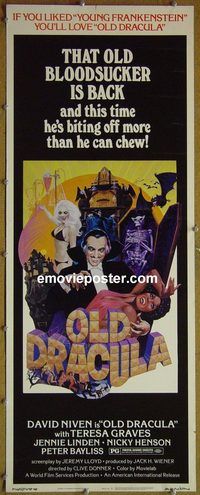 a654 OLD DRACULA insert movie poster '75 David Niven