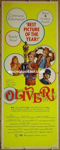 a657 OLIVER insert movie poster '69 Carol Reed, Ron Moody