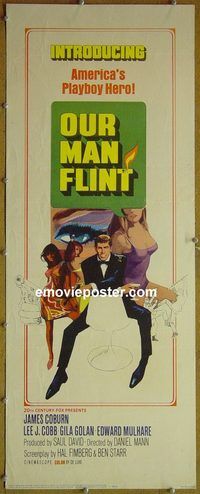 a673 OUR MAN FLINT insert movie poster '66 James Coburn, Cobb