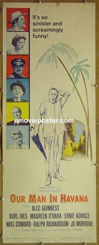 a674 OUR MAN IN HAVANA insert movie poster '60 Alec Guinness