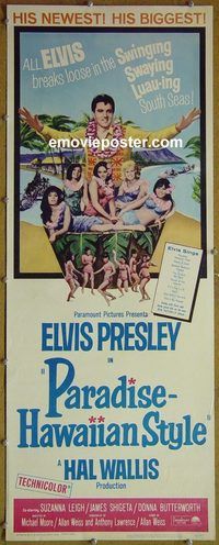 a688 PARADISE HAWAIIAN STYLE insert movie poster '66 Elvis Presley