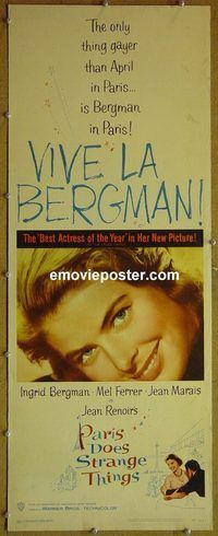 a692 PARIS DOES STRANGE THINGS insert movie poster '57 Ingrid Bergman