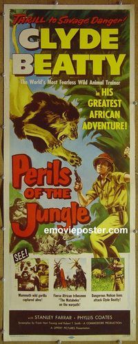a700 PERILS OF THE JUNGLE insert movie poster '53 Clyde Beatty