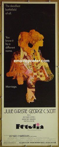 a702 PETULIA insert movie poster '68 Julie Christie, George C Scott
