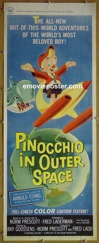 a709 PINOCCHIO IN OUTER SPACE insert movie poster '65 cartoon