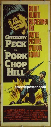 a722 PORK CHOP HILL signed insert movie poster '59 Gregory Peck