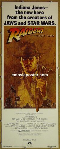 a748 RAIDERS OF THE LOST ARK int'l insert movie poster '81 Harrison Ford