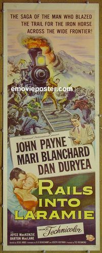 a749 RAILS INTO LARAMIE insert movie poster '54 John Payne