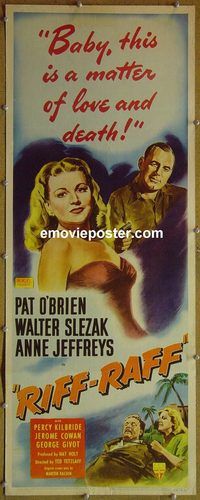 a764 RIFF-RAFF insert movie poster '47 Pat O'Brien film noir!