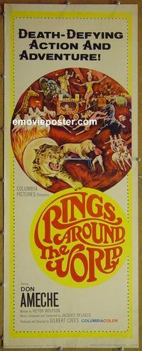 a765 RINGS AROUND THE WORLD insert movie poster '66 circus!