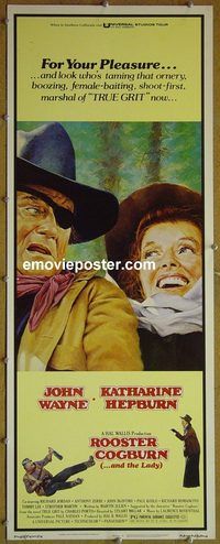 a776 ROOSTER COGBURN insert movie poster '75 John Wayne, Kate Hepburn