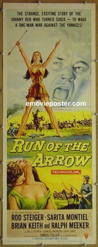 a782 RUN OF THE ARROW insert movie poster '57 Sam Fuller